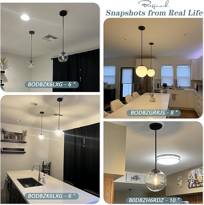 10 Inch Globe Pendant Light Black Mid Century Pendant Light Contemporary Globe Pendant Lights Clear Glass Pendant Lights Adjustable Hanging Light Fixture Clear Glass with Black Finish for Dining Room