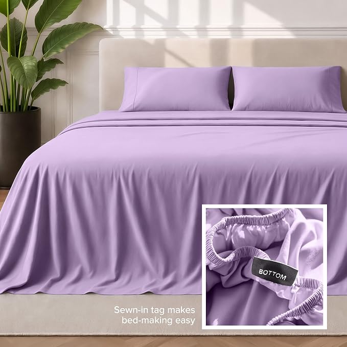 Bare Home Full XL Sheet Set - 1800 Ultra-Soft Microfiber Full Extra Long Bed Sheets - Double Brushed - Deep Pockets - Easy Fit - 4 Piece Set - Bedding Sheets & Pillowcases (Full XL, Lavender)