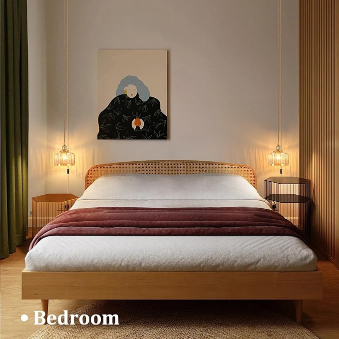 Shenmoyl Plug in Pendant Light Hanging Light Fixture Corded On/Off Switch Brass Pendant Light with Amber Striped Glass Lampshade for Bedroom Living Room Kitchen Island