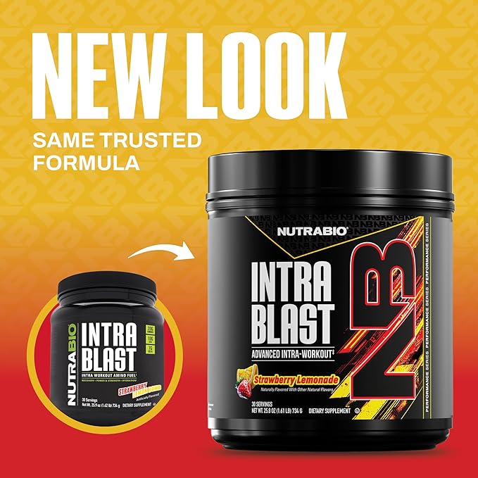 NutraBio Intra Blast Bcaa Powder Amino Acid Supplement, Electrolyte & Hydration Blend, Intra, Pre Workout & Muscle Recovery, 20g Eaa Amino Acids Powder, 5g Glutamine- Strawberry Lemonade, 30 Serving
