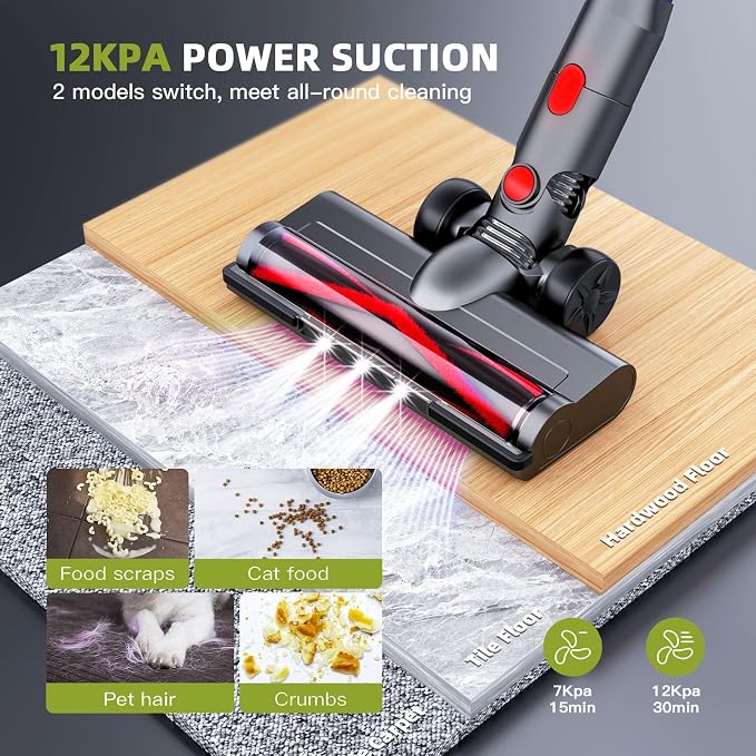 WLOTPO Cordless Vacuum Cleaner for Home,Lightweight Stick Vacuum Cordless Rechargeable with Power Suction, Up to 35 Mins Runtime, Hardwood Floor Vacuum for Pet Hair,Carpets,Tile(Ruby Red)