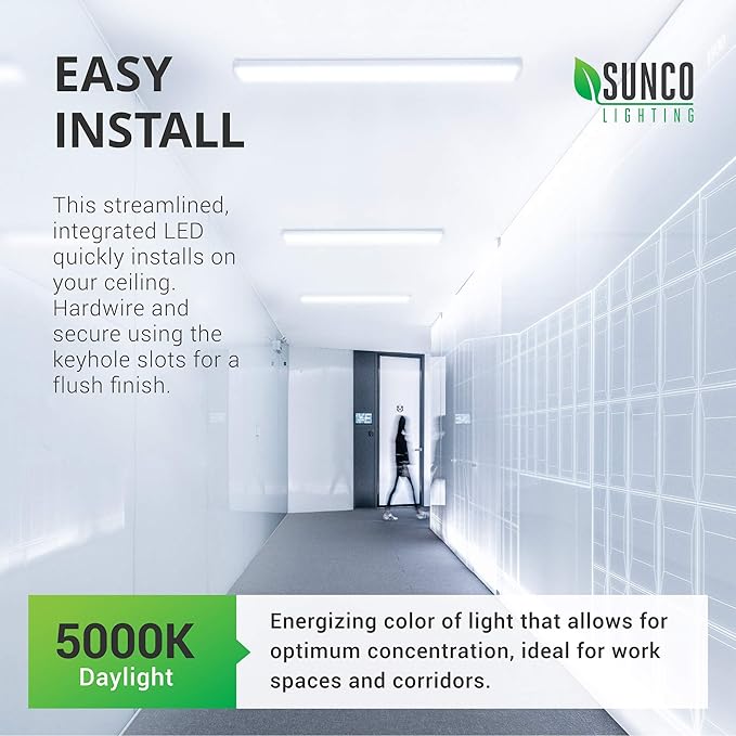 Sunco 10 Pack LED Garage Ceiling Lights Wraparound Fixture 4FT,Linkable Shop Light, 3500 LM, 40W=300W, 5000K Daylight, Hardwired, Surface Mount, Utility Workshop Light ETL