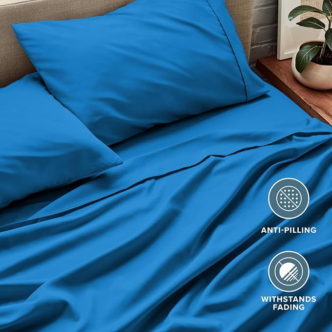 Bare Home Twin XL Sheet Set - 1800 Ultra-Soft Microfiber Twin Extra Long Bed Sheets - Double Brushed - Deep Pockets - Easy Fit - 3 Piece Set - Bedding Sheets & Pillowcases (Twin XL, Medium Blue)