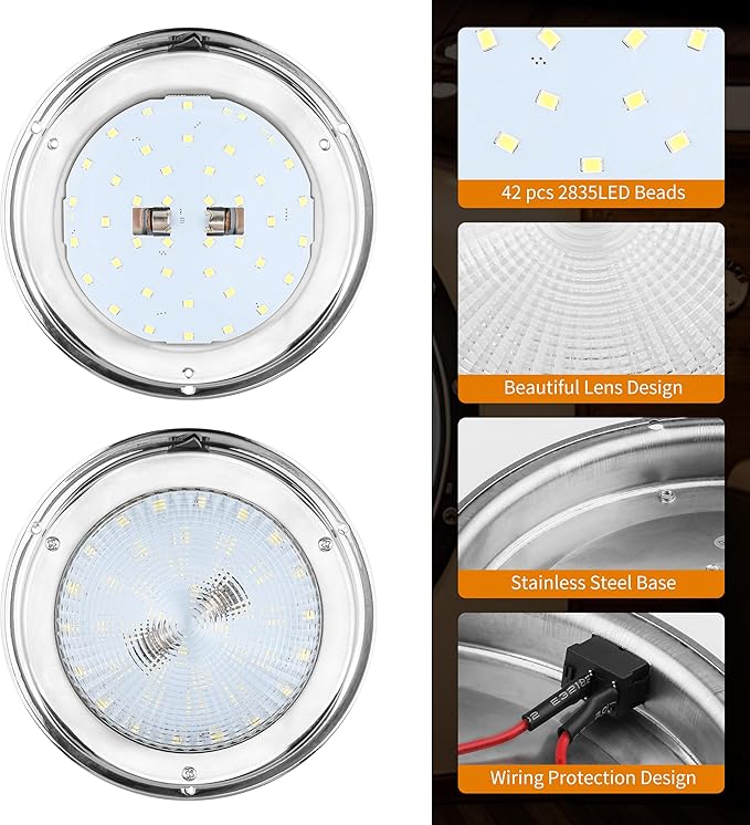 RVZONE Marine Boat Dome Light 12V LED Boat Interior Lights with Toggle Switch 5.5" LED Boat Cabin Light with Stainless Steel Surface Mount
