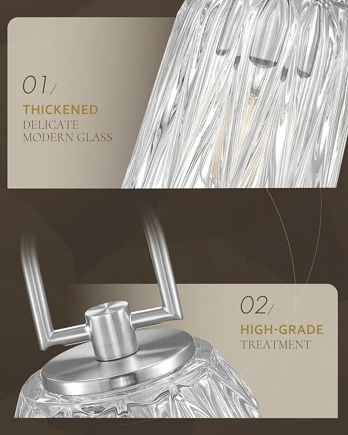 FEMILA 3 Pack Pendant Lights Kitchen Island, Brushed Nickel Glass Pendant Light for Kitchen Island Bedroom Hotel, 4FH83MIL-3PK BN