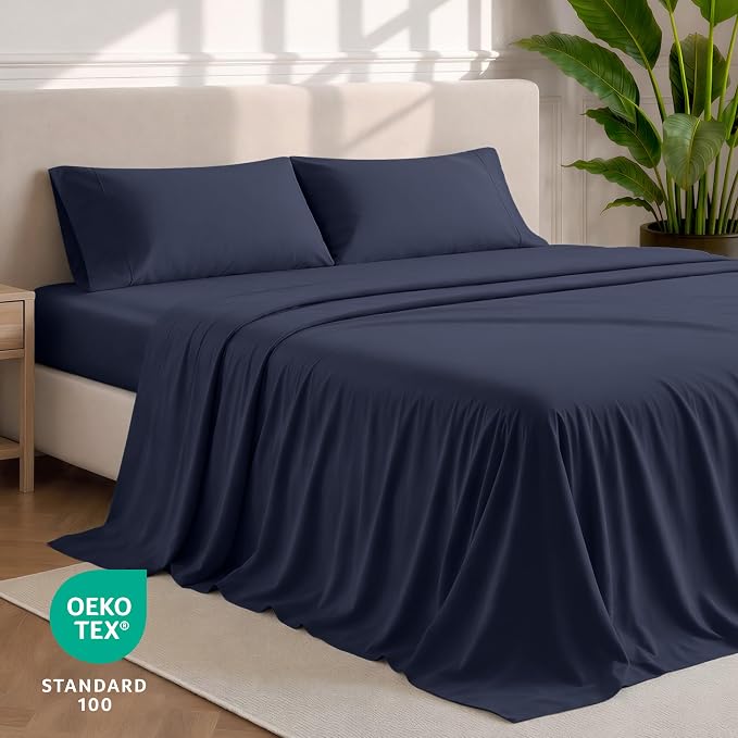 Bare Home Twin XL Sheet Set - 1800 Ultra-Soft Microfiber Twin Extra Long Bed Sheets - Double Brushed - Deep Pockets - Easy Fit - 3 Piece Set - Bedding Sheets & Pillowcases (Twin XL, Midnight Blue)