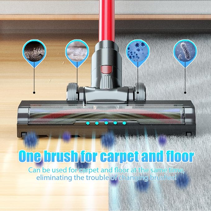 Cordless Vacuum Cleaner, 48Kpa Strong Suction, 50Mins Runtime, Anti-Tangle Brush Roll, 4-in-1 Lightweight Stick Vacuum for Hard Floor Carpet Pet Hair, with LED Display & Wall Mount Charging