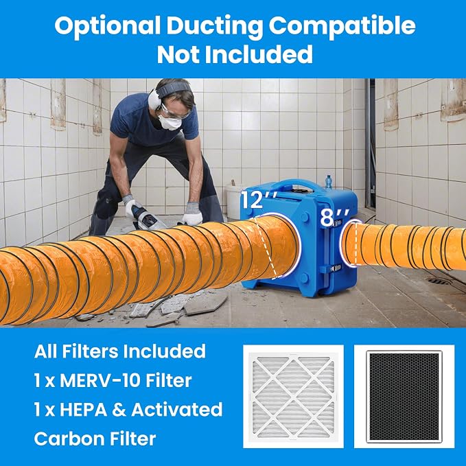 CADPXS Shield-550 Air Scrubber 550 CFM with 3-Stage Filtration, Negative Air Machine, Airborne Cleaner HEPA Scrubber, Water Damage Restoration Equipment, Commercial Air Purifier