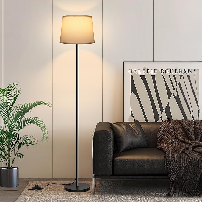Ascher Modern Floor Lamp, 63" Standing Lamp with Foot Switch, Cream Lampshade, Cozy Decor Floor Lamps for Living Room, Bedroom, Home Office, E26 Base (Bulb Not Included)