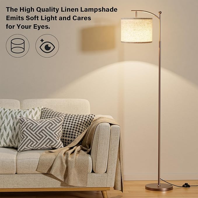 Ambimall 60" Floor Lamp with Remote Control and Stepless Dimmable Bulb, Colors Temperature & Brightness Adjustable, Modern Floor Lamps for Living Room, Beige Shade & Brown Pole