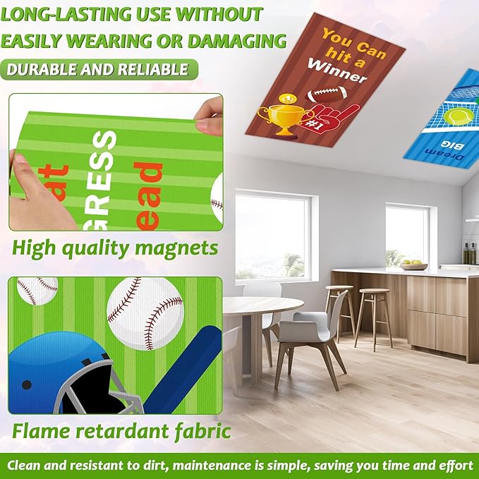 Wiooffen 8 Pcs Fluorescent Light Covers with 60 Magnets Decorative for Classroom Ceiling Lights 4 x 2 Feet Magnetic Light Cover Filter Easy Install for Office Hospital Home Ceiling Supplies (Sports)