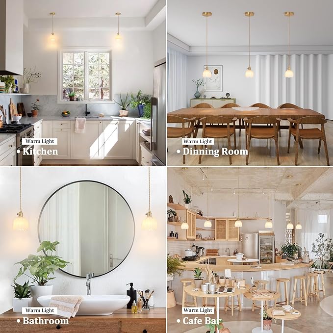 Shenmoyl Pendant Light 2 Pack with White Tulip Glass Lmapshade, Brass Vintage Pendant Light Adjustable Hanging Light for Kitchen Island Dining Room Hallway
