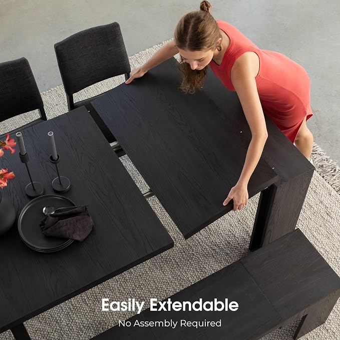 Transformer Table - Solid Wood Extendable Dining Table, Seats 2-12, Expandable Dining Room Table, Space-Saving Furniture, Kitchen and Dining Room Furniture (Black, Table + Bench)