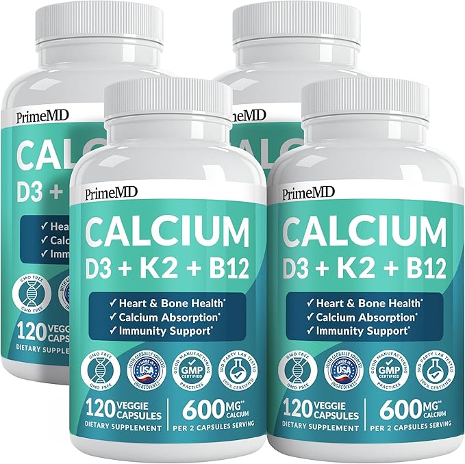 4-in-1 Calcium Supplements for Women & Men - Calcium Citrate with D3 K2 Vitamin 5000 IU - Calcium 600mg with Vitamin D3 K2 - Everyday Vitality Supplement - Vegan-Friendly, Gluten-Free (480 Capsules)