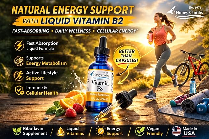 ハニカム リボフラビン ビタミンB2液状ドロップ 500%DV、米国製アルコールフリーB2ビタミンサプリメント、大人向けカプセルに代わる高吸収型リボフラビン、日常使いに