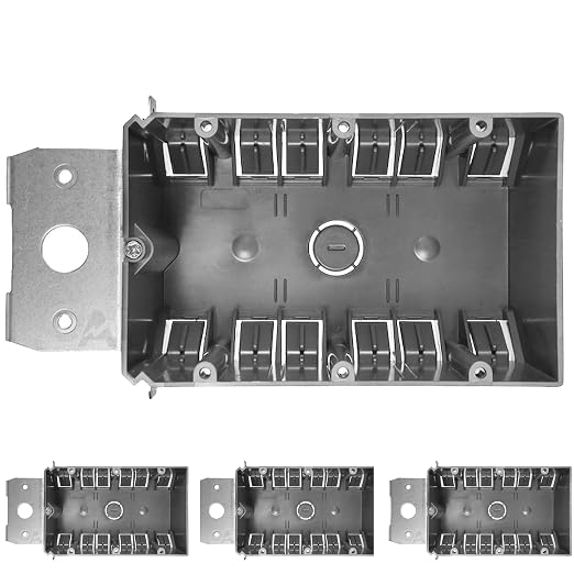 (4-Pack) Adjustable 3-Gang Electrical Box for New Construction – Heavy-Duty Grey PVC Switch & Outlet Box with Metal Bracket, ETL Listed Junction Box for Switches, Outlets & Wiring Projects