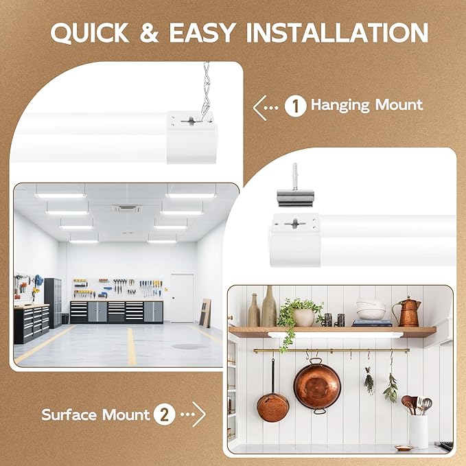hykolity 6 Pack LED Shop Light, 2FT 22W [200W Equivalent], 2400lm, 5000K Daylight, with Plug,Linkable Led Garage Ceiling Lights, Workshop,Hanging or Surface Mount, White