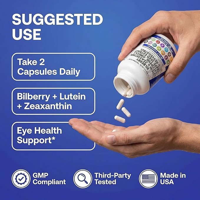 Clean Nutra Eye Vitamins with Bilberry Lutein and Zeaxanthin Supplements Lycopene 40mg Resveratrol Grape Seed Astaxanthin for Eyes - Eye Care Health Support Eye Vitamin and Mineral Supplement