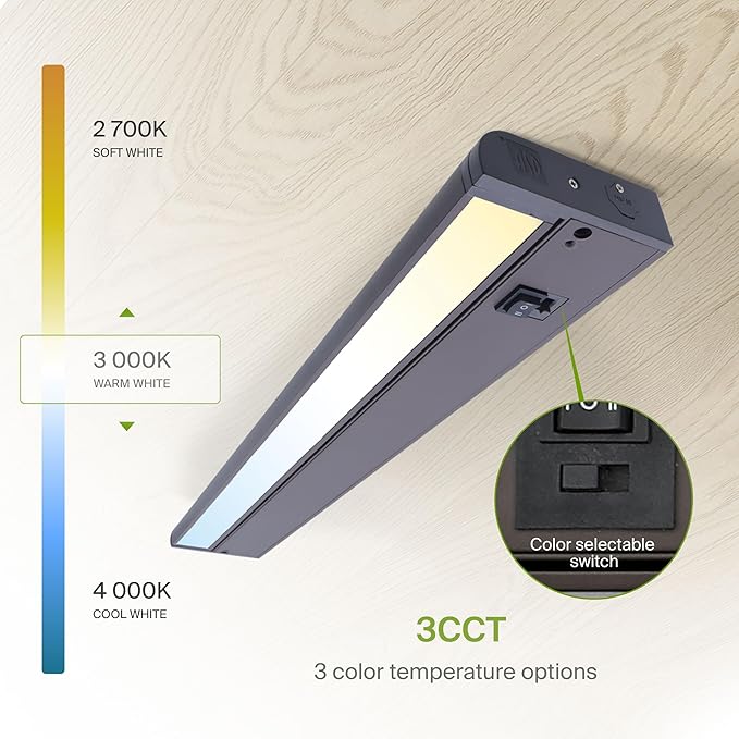 ASD Swivel LED Under Cabinet Lighting Plug in or Hardwired 24 Inch, Dimmable Under Cabinet Lights with High/Low/Off Switch, 3CCT 2700K-4000K, Linkable Under Counter Lights for Kitchen, Bronze, ETL