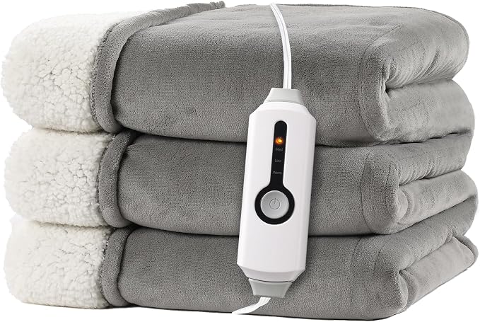 Electric Heated Blanket Full Size 72"x84" – ETL Certified for Safe Overnight, 4 Heat Settings & 10H Auto Off, Dual-Sided Microplush Sherpa for Home Theater Night, Machine washable – Light Gray