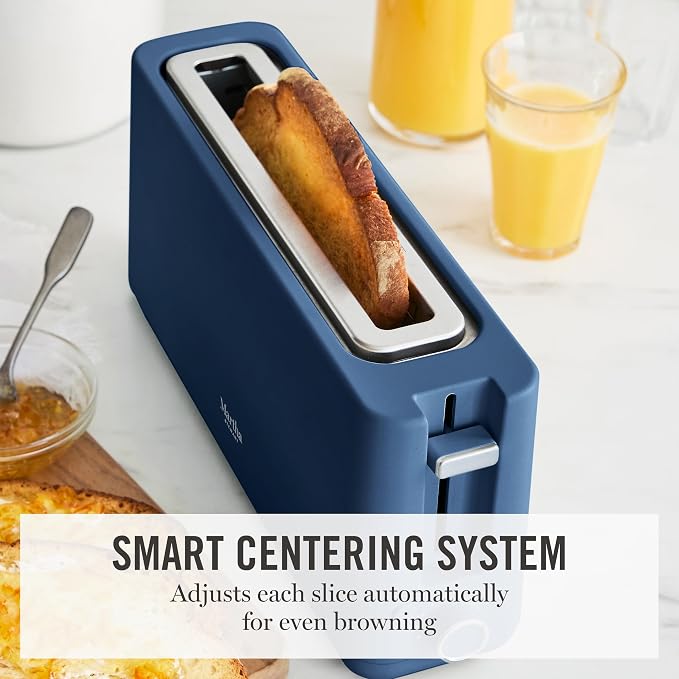 Martha Stewart 2 Slice Long Slot Toaster, Extra Wide for Sourdough & Bagels, 10 Setting Shade Control, Removable Crumb Tray, Self-Centering Design, Defrost/Reheat, Cancel, Slim Space-Saving, Indigo