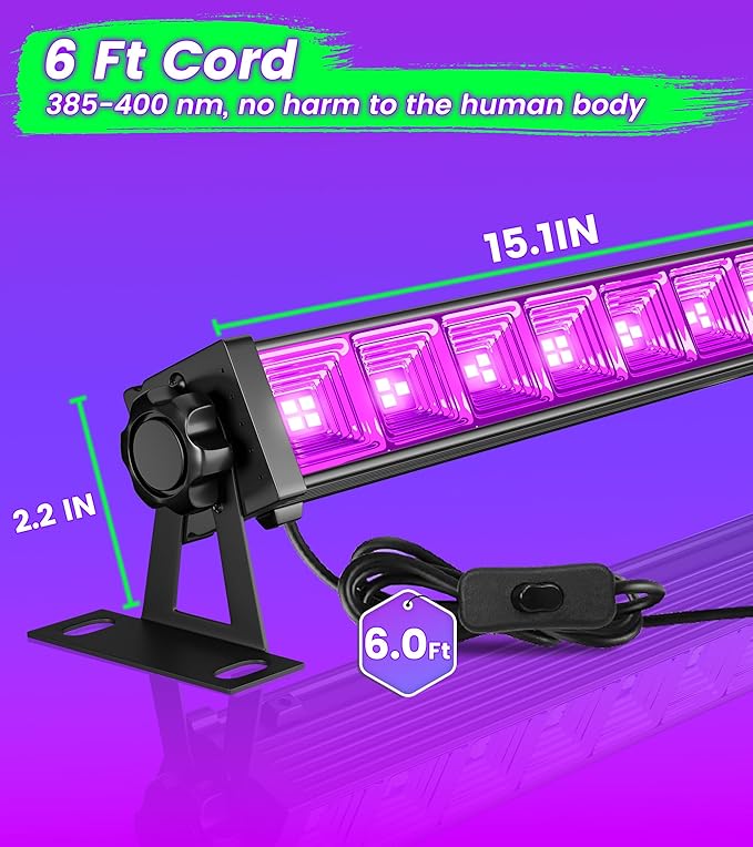 2 Pack 42W LED Black Light Bar, Blacklight with 6FT Cord+Switch+Plug, Glow in The Dark Black Lights Party Supplies,Halloween Lighting Decorations, Fluorescent Poster, Body Paint, Classroom