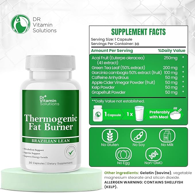 Thermogenic Fat Burner for Women and Men - Brazilian Lean Diet Pills | Appetite Suppressant & Metabolism Booster w/Green Tea, Garcinia, ACV | Belly Fat, Energy & Bloating Support, Non-GMO, Made in USA
