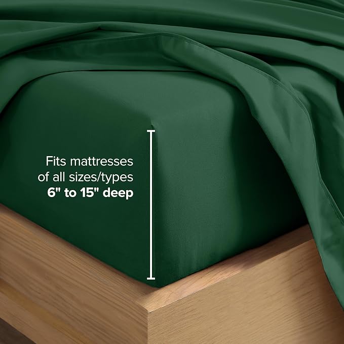 Bare Home Split Head Flex King Sheet Set - 1800 Ultra-Soft Microfiber Bed Sheets - Double Brushed - Deep Pockets - Easy Fit - 4 Piece Set - Bedding Sheets & Pillowcases (Forest Green)