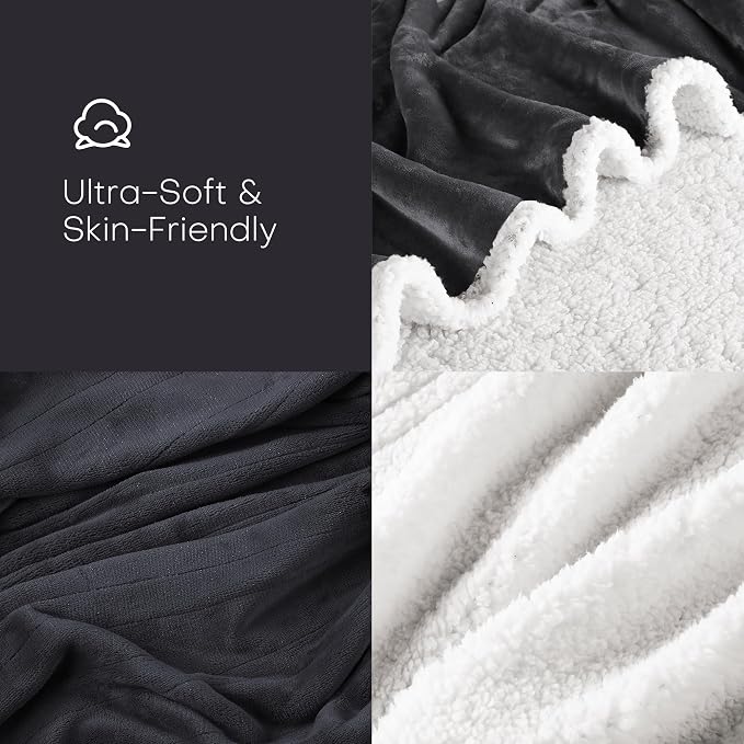 Electric Heated Blanket 62"x84" Twin Size, Dual-Sided Flannel & Sherpa, 9 Heat Settings & 1-10H Auto Off, Soft Warm for Home Office Bed Couch, Machine Washable, ETL Certified, Iron Gray