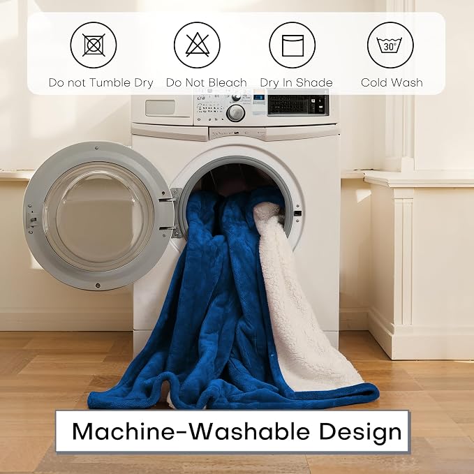 Heated Electric Blanket Throw Size 50"x60" Thickened Flannel and Sherpa Heated Blanket,3 Hours Timer Auto-Off & 5 Heating Levels,for Bedroom Office Couch-DarkBlue
