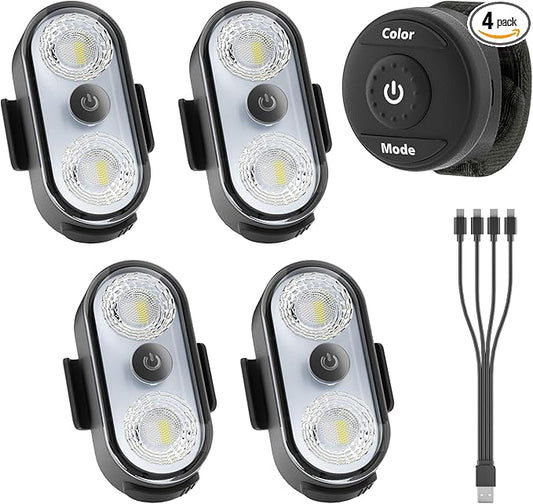 Wireless LED Lights for Car 4PCS- Button and Remote Control Interior Ambient Strobe Light, USB-C 120H 8 Colors IP65 Waterproof Rechargeable Underglow Light for Cars, Trucks, eBike, Motorcycle