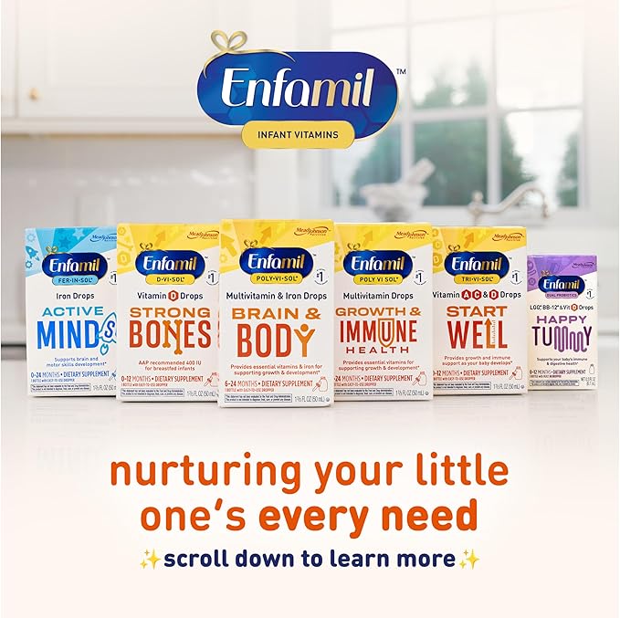 Enfamil ベビービタミンD-Vi-Sol 液体サプリメントドロップ（乳児用）、新生児の強い歯と骨をサポート、使いやすい、グルテンフリー、50日分、ドロッパーボトル