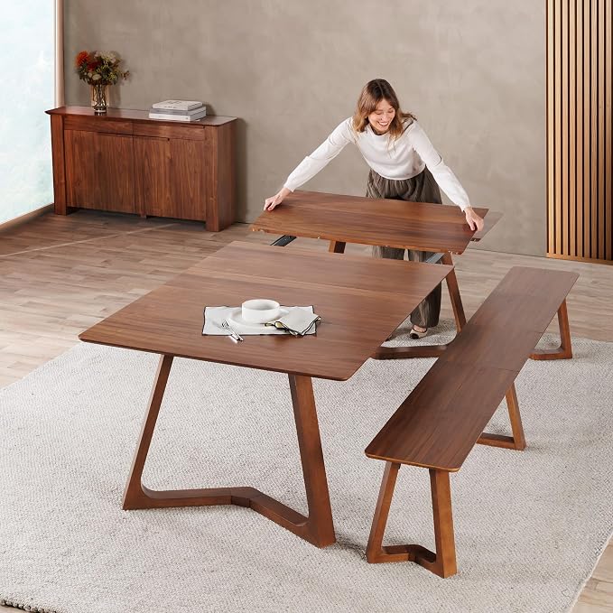 Transformer Table Nova Extendable Dining Table + Bench, Royal Brown | Telescopic Steel Rails, Expandable 4 to 10 Seats, Kitchen & Banquet Table