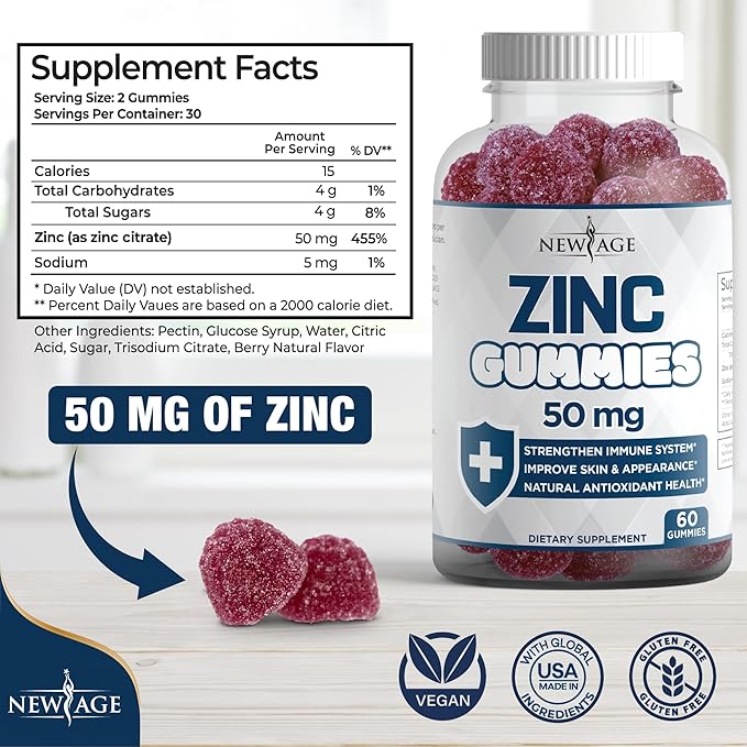 NEW AGE 免疫防御コンボ – 2パック – ビタミンD3グミ 5000 IU 125mcg ＆ 高効能亜鉛グミ、免疫ブースター 120粒