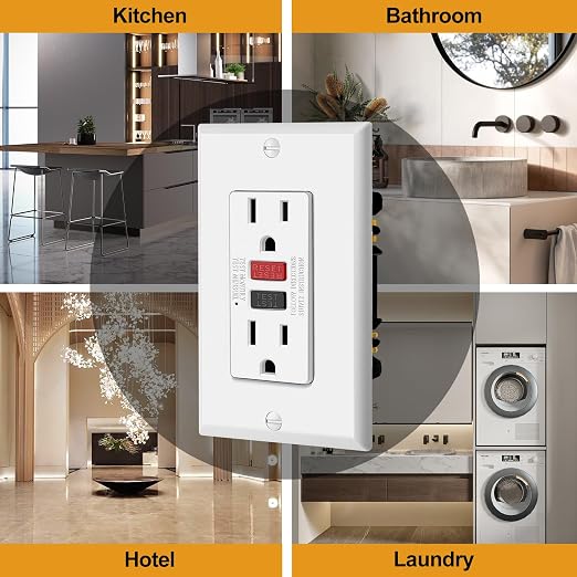 ELECTECK 5 Pack GFCI Outlets 15 Amp, Non-Tamper Resistant, Decor GFI Receptacles with LED Indicator, Ground Fault Circuit Interrupter, Wallplate Included, ETL Listed, Red/Black Button