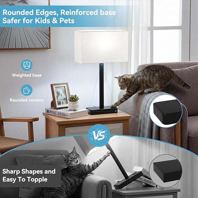 Hong-in Touch Lamps for Bedroom - 3-Way Dimmable Bedside Lamps Set of 2 with USB C+A, Grey Modern Table Lamp for Night Stands, Desk Lamp for Living Room Nightstand End Tables Bed Side