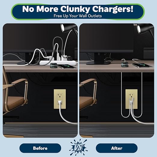 TOPGREENER 2-Port USB Outlets, 4.2A Type A & Type C USB Wall Outlet, 20 Amp Tamper-Resistant USB Outlets Receptacles, Wall Plate Included, UL Listed, TU22036AC-GDWSI-2PCS, Gold, 2 Pack