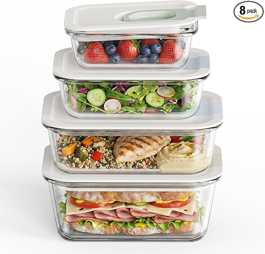 GENICOOK 4 Pack 129 oz Glass Meal Prep Containers, Glass Food Storage Containers with One-Hand Slide Lid, Borosilicate Airtight Portion Control Containers, Microwave Oven Freezer Safe, BPA Free