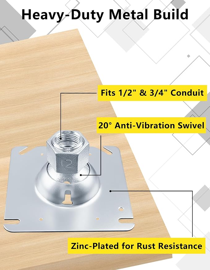 SIHAI 2 Packs 4-Inch Square Swivel Pendant Fixture Hanger Cover, Heavy Duty for Mounting on Flat/Sloped Ceilings, Fits 4" Square Electrical Box, 1/2" & 3/4" Conduit