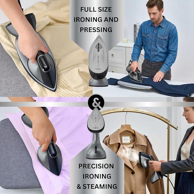 True & Tidy DuoPress XL 2-in-1 Clothes Steamer & Iron, 1600W Powerful Turbo Steam, Large Ceramic Plate, Smart Temperature Control, 3 Steam Modes, Portable Handheld Wrinkle Remover for All Fabrics
