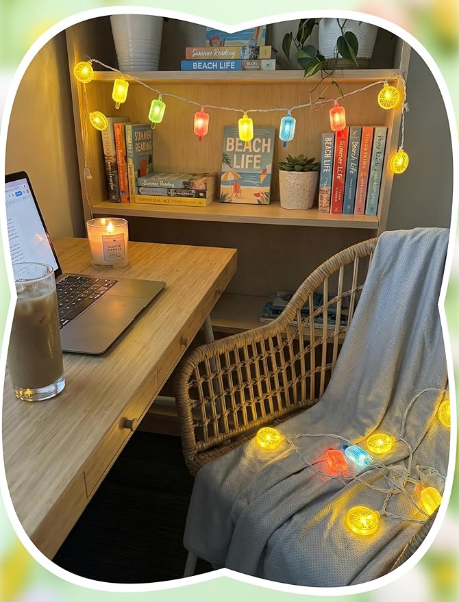 8.5FT Popsicle and Lemon String Lights, Tropical Beach Decorations Lights with 10 Multicolor Popsicle Lemon Bulbs, UL Listed Waterproof Fairy Lights for Summer Party Patio Bedroom Holiday Camping