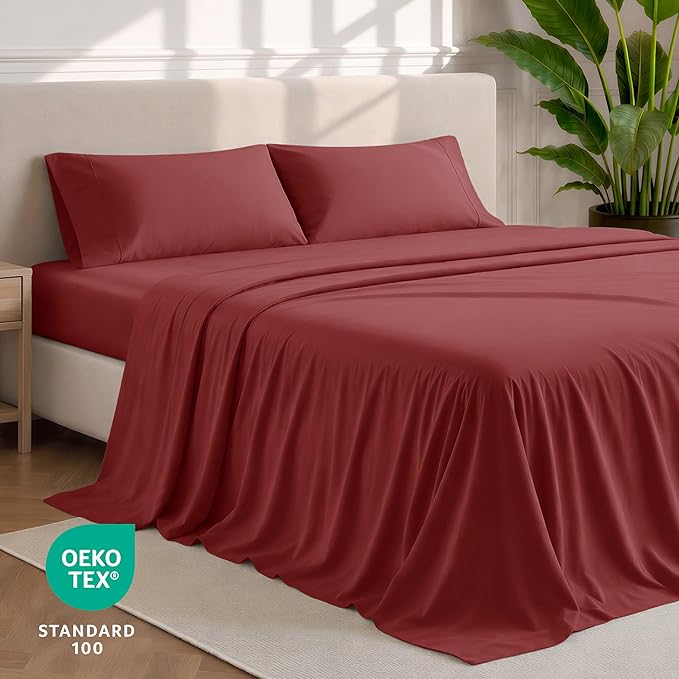 Bare Home Full Sheet Set - 1800 Ultra-Soft Microfiber Full Bed Sheets - Double Brushed - Deep Pockets - Easy Fit - 4 Piece Set - Bedding Sheets & Pillowcases (Full, Rosewood)