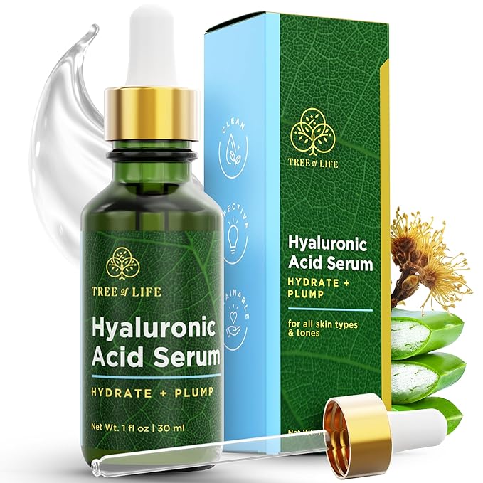 Tree of Life Beauty Sérum à l'acide hyaluronique, huile éclaircissante pour le visage contre les taches brunes et de vieillesse, sérums faciaux pour les peaux sèches et sensibles avec vitamine E pour une peau douce et lisse, 30 ml