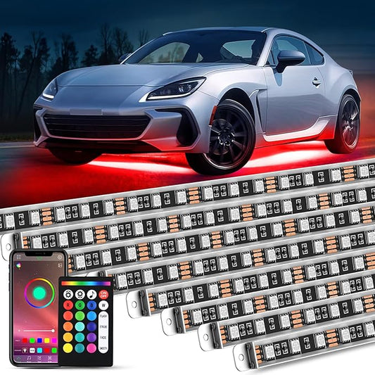 Nilight 8Pcs Aluminum Underglow Neon Accent Strip Lights 396 LEDs RGB Door Assist Multi Color DIY Sound Active Function Music Mode with APP and Remote Control Underbody Light Strips for Car Truck RV