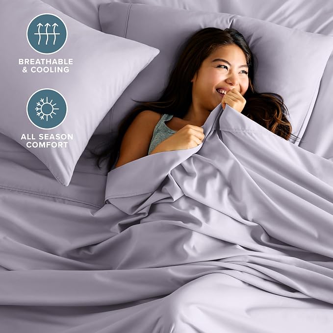 Bare Home King Sheet Set - 1800 Ultra-Soft Microfiber King Bed Sheets - Double Brushed - Deep Pockets - Easy Fit - 4 Piece Set - Bedding Sheets & Pillowcases (King, Light Lavender)