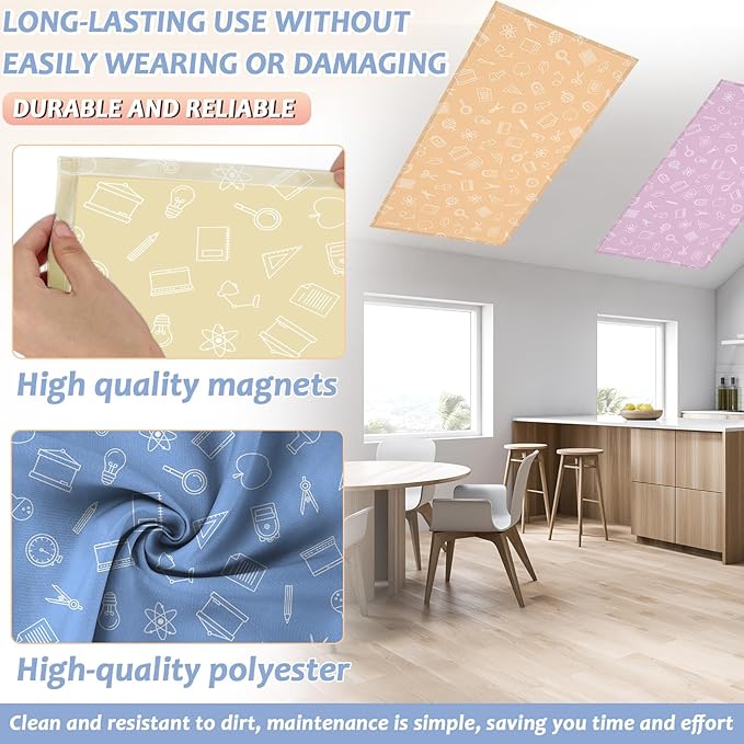 Wiooffen 8 Pcs Stationery Fluorescent Light Covers with 80 Magnets Decorative for Classroom Ceiling Light 4x2 Feet Magnetic Filter Easy Install for Office Hospitals Drop Ceiling Supplies (Stationery)