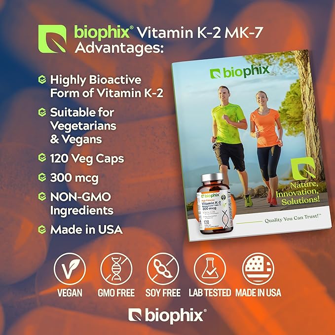 biophix Vitamin K2 MK-7 300mcg, 120 Vegan Capsules – High-Potency Supplement for Bone Strength and Immune Health