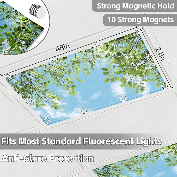 4 Pack 2x4 FT Magnetic Fluorescent Light Covers, Ceiling Light Filters for Classroom Office Home Hospital, Easy Install Decorative Drop Ceiling Panels