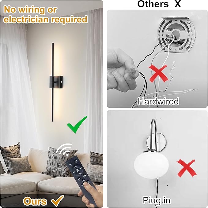 15800 mAh Battery Operated Wall Sconces with Remote Control Dimmable Wall Sconces Set of Two 3000K LED Matt Black Wireless Wall Light Battery Powered Cordless Rechargeable Sconces Wall Decor Set of 2