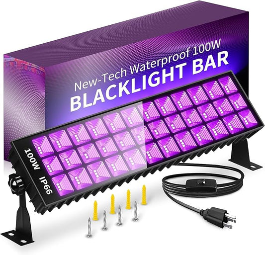 THECHAM 100W LED Black Lights Bar, 100 LEDs, Blacklight Flood Light for Black Light Party, for Glow Party, Bedroom, Halloween, Fluorescent Poster, Body Paint, Tapestry